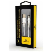 Gembird USB Male - Micro USB Male Premium cotton braided 2m Silver/White