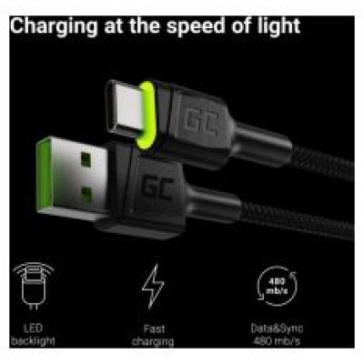 Green Cell GC Ray USB Male - Type-C Male Fast Charging with LED Diode 1.2m