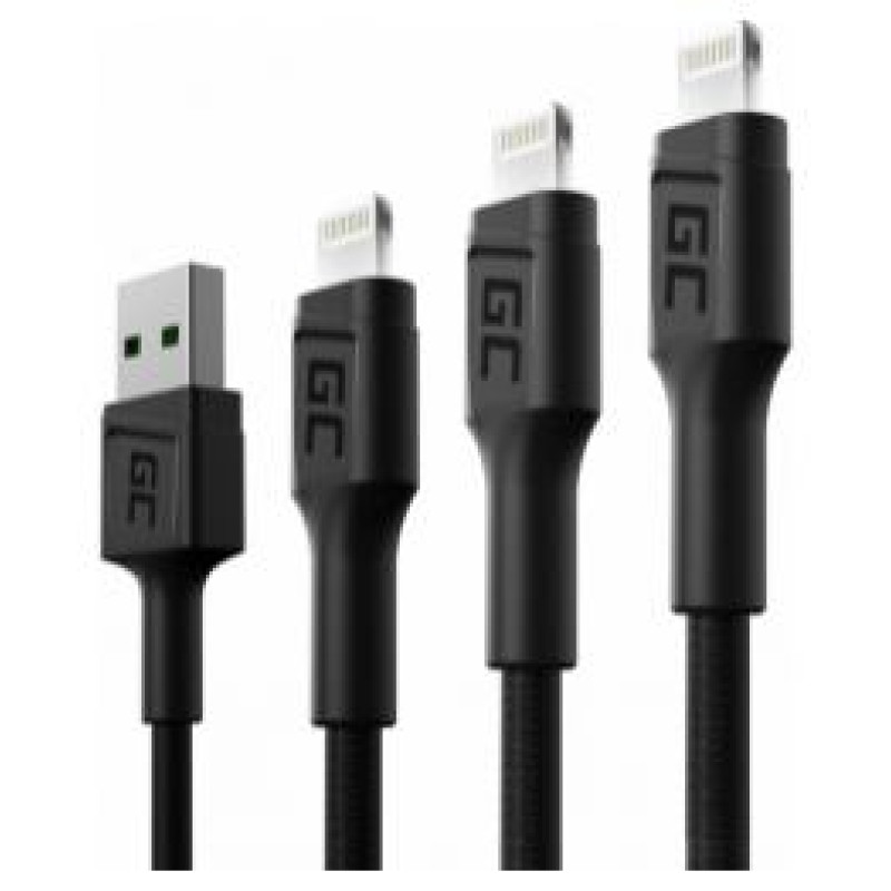 Green Cell USB Male - Lightning Male x 3 1.2m LED Backlight
