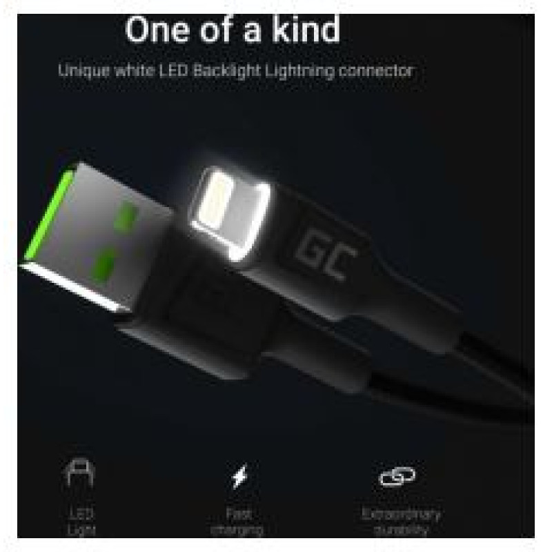 Green Cell USB Male - Lightning Male x 3 1.2m LED Backlight
