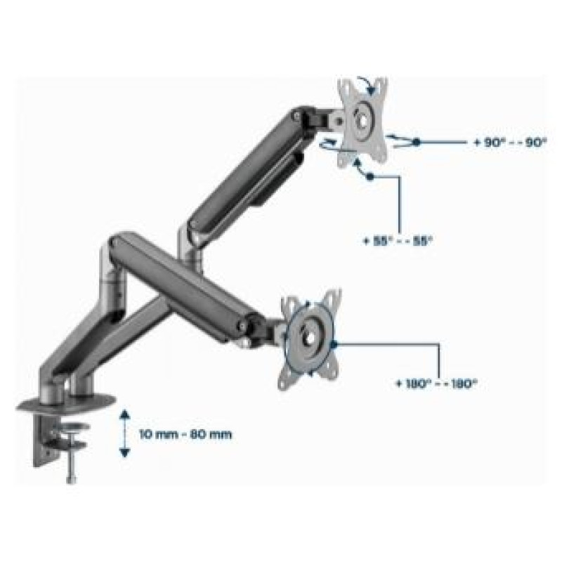 Gembird Monitora stiprinājums Gembird Desk Mounted Adjustable Monitor Double Arm Space Grey