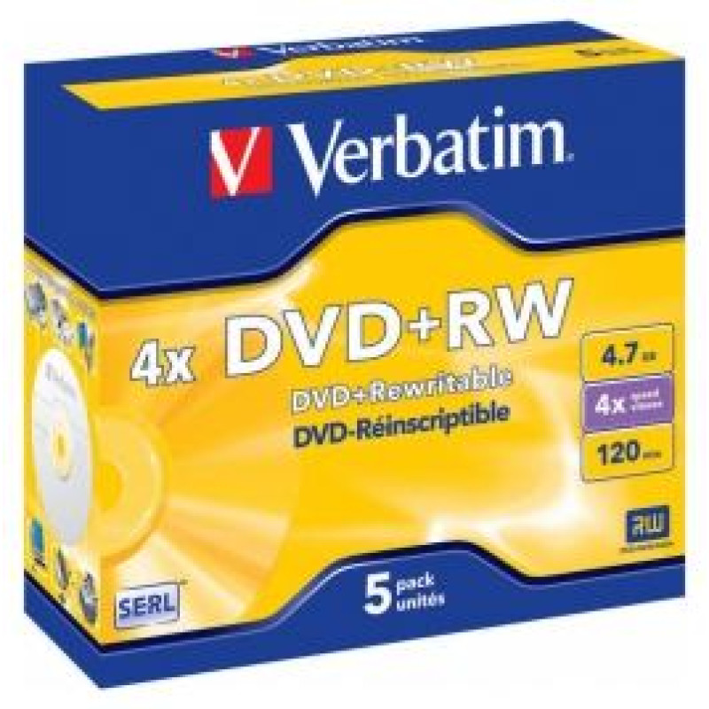 Verbatim Matricas DVD+RW SERL Verbatim 4.7GB 4x 5 Pack Jewel