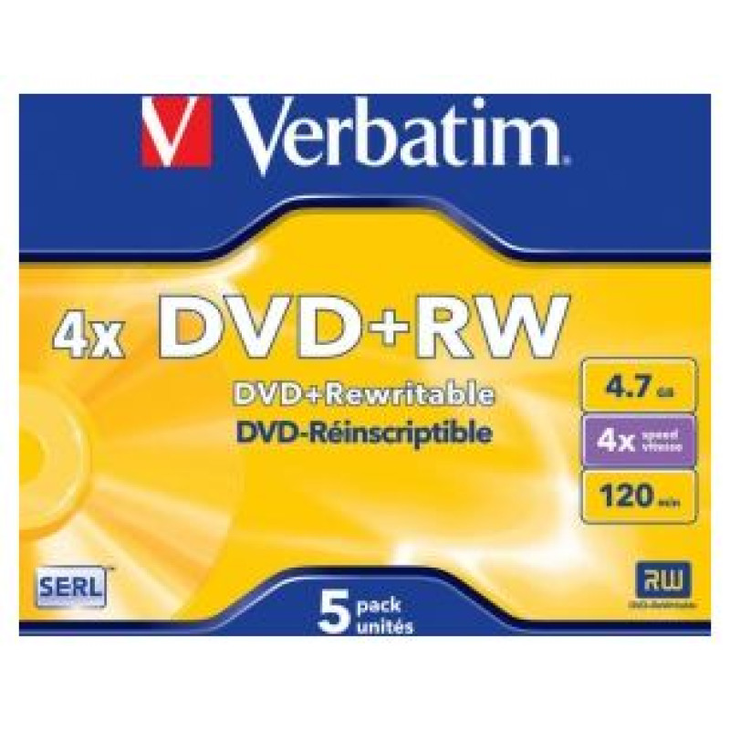Verbatim Matricas DVD+RW SERL Verbatim 4.7GB 4x 5 Pack Jewel