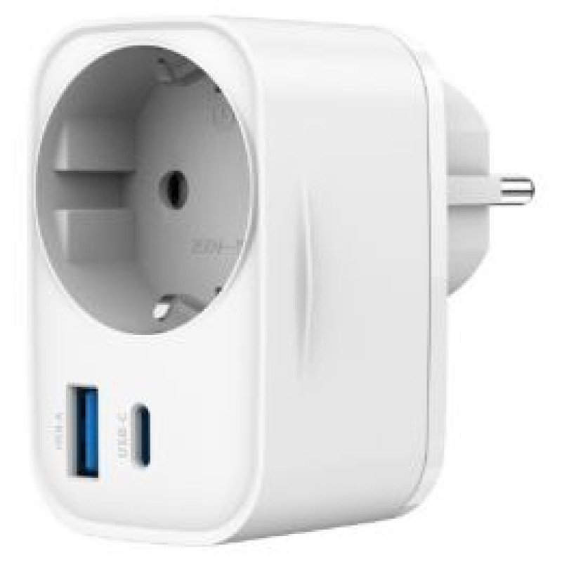 Gembird Lādētājs Gembird 2-port USB Fast Charger with Pass-through AC socket 20W White