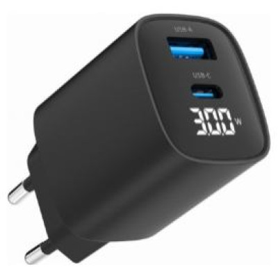 Gembird Lādētājs Gembird USB Type-C + USB Type-A LCD Black