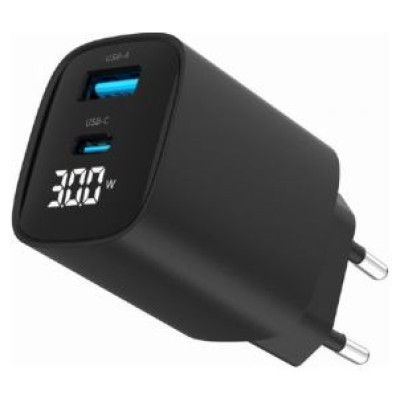 Gembird Lādētājs Gembird USB Type-C + USB Type-A LCD Black