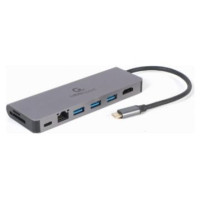 Gembird Dokastacija Gembird USB Type-C 5-in-1 multi-port adapter (Hub + HDMI + PD + card reader + LAN)