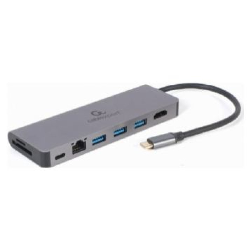 Gembird Dokastacija Gembird USB Type-C 5-in-1 multi-port adapter (Hub + HDMI + PD + card reader + LAN)
