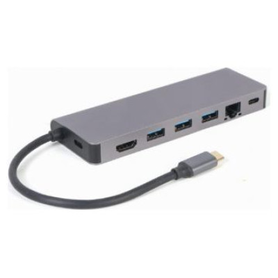 Gembird Dokastacija Gembird USB Type-C 5-in-1 multi-port adapter (Hub + HDMI + PD + card reader + LAN)