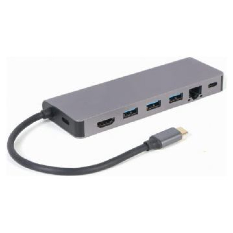 Gembird Dokastacija Gembird USB Type-C 5-in-1 multi-port adapter (Hub + HDMI + PD + card reader + LAN)