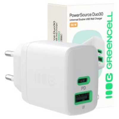 Green Cell Lādētājs Greencell PowerSource Duo30 30W White