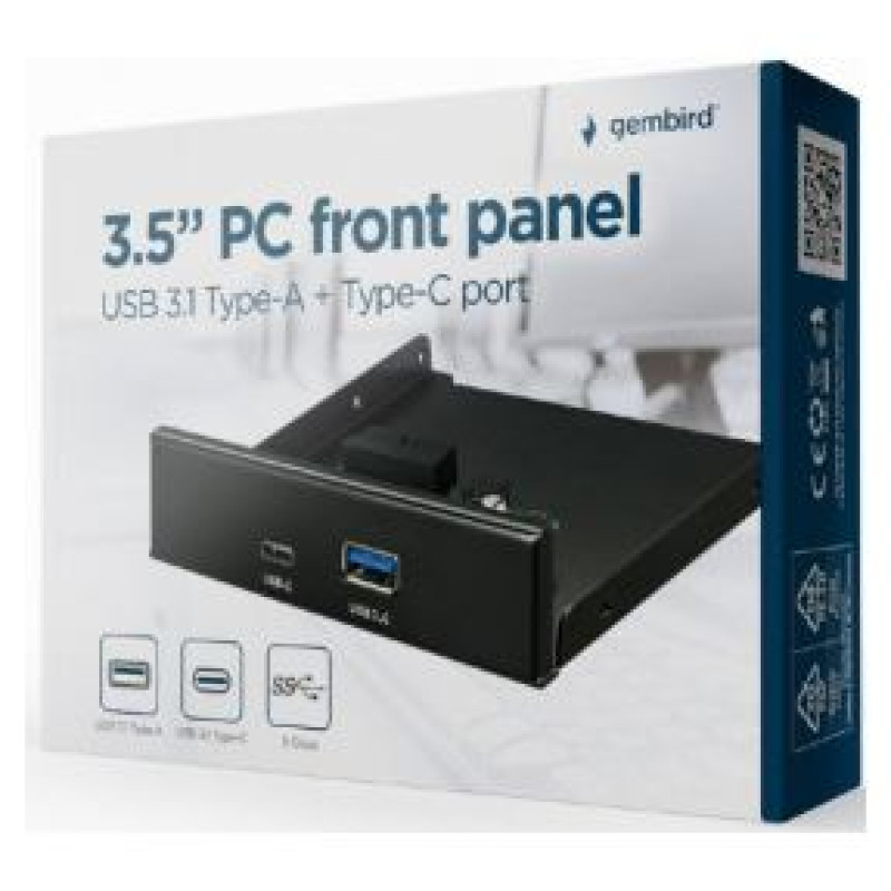 Gembird Adapteris Gembird Internal 3.5 Front PC Panel USB 3.1 Type-A + Type-C Port Black