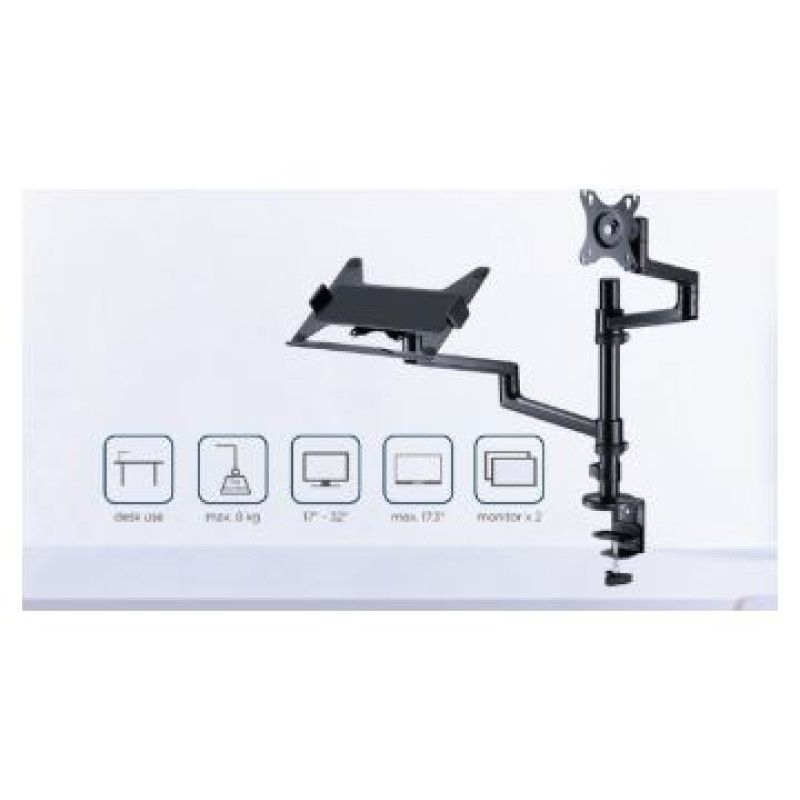 Gembird Monitora stiprinājums Gembird Desk Mounted Adjustable monitor arm with Notebook Tray