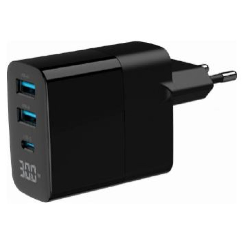 Gembird Lādētājs Gembird 3-port 30W GaN USB Fast Charger LCD Black