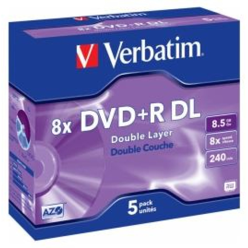 Verbatim Matricas DVD+R DL Verbatim 8.5GB Double Layer 8x AZO 5 Pack Jewel