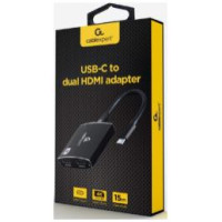 Gembird Adapteris Gembird USB-C Type-C Male - 2 x HDMI Female 4K Black
