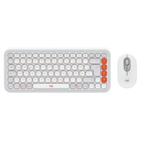 Logitech Klaviatūra + Pele Logitech POP ICON COMBO OFF White Orange US