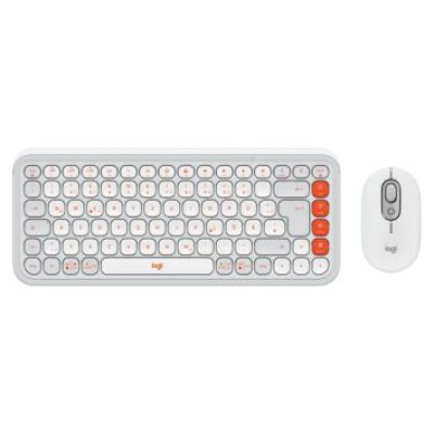 Logitech Klaviatūra + Pele Logitech POP ICON COMBO OFF White Orange US