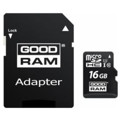Goodram Atmiņas karte Goodram 16GB microSDHC class 10 UHS I + SD adapter