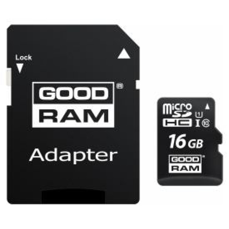 Goodram Atmiņas karte Goodram 16GB microSDHC class 10 UHS I + SD adapter