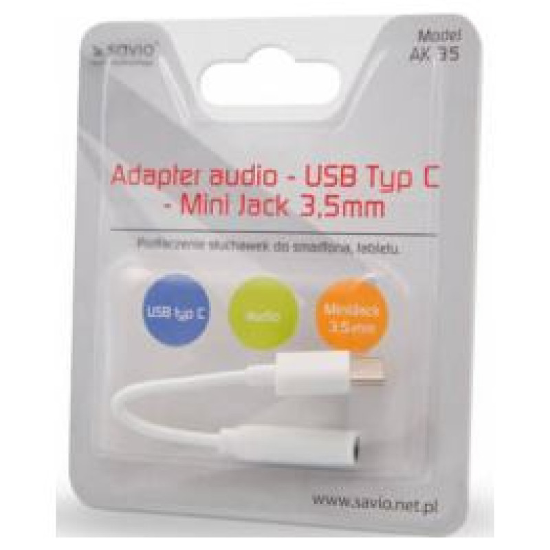 Savio Adapteris Savio USB Type Male - 3.5mm Female White
