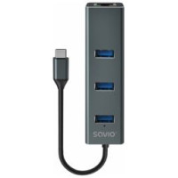 Savio USB Centrmezgls Savio 3-port USB-C 3.1 GEN 1 hub with RJ-45 Gigabit Ethernet