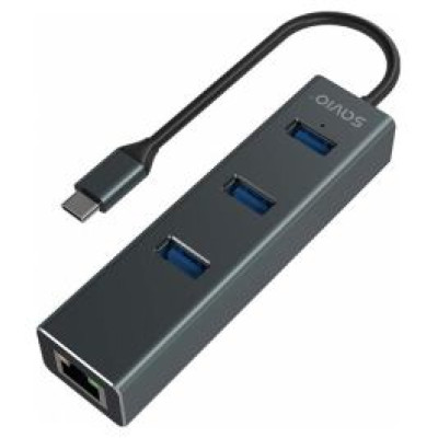 Savio USB Centrmezgls Savio 3-port USB-C 3.1 GEN 1 hub with RJ-45 Gigabit Ethernet