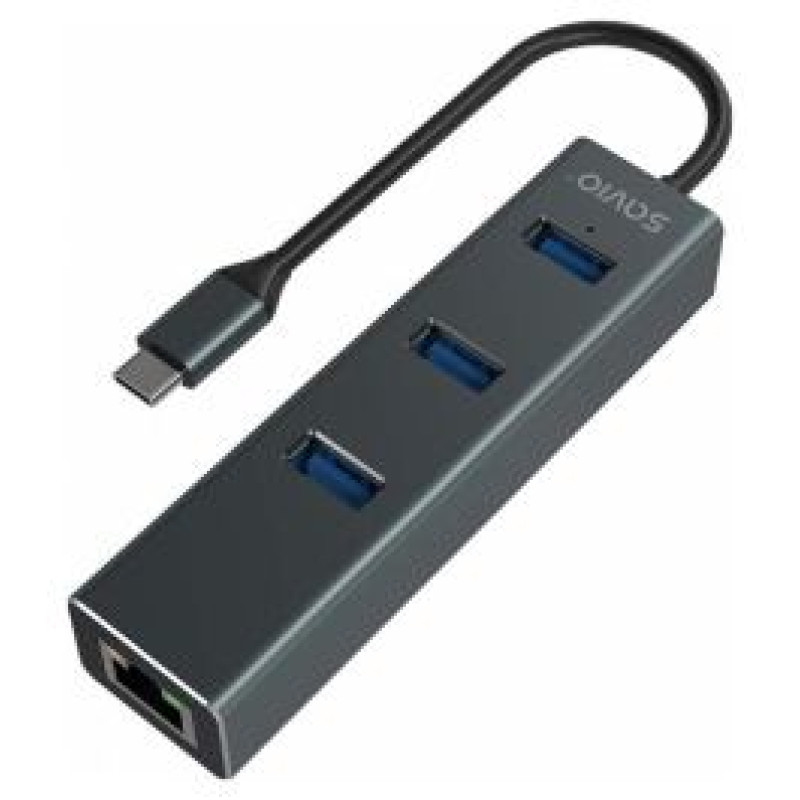 Savio USB Centrmezgls Savio 3-port USB-C 3.1 GEN 1 hub with RJ-45 Gigabit Ethernet