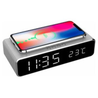 Gembird Digital alarm clock with wireless charging function Silver