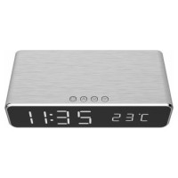 Gembird Digital alarm clock with wireless charging function Silver