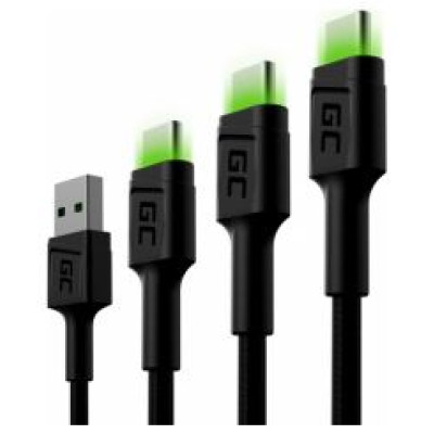 Green Cell USB Male - USB Type-C Male Set 3x with LED Diode 1.2m