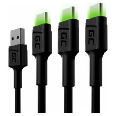 Green Cell USB Male - USB Type-C Male x 3 2m LED Backlight