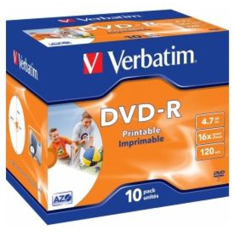 Verbatim Matricas DVD-R AZO Verbatim 4.7GB 16x Printable, ID Branded,10 Pack Jewel