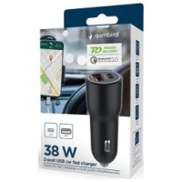 Gembird Auto lādētājs Gembird USB Type-C + USB Type-A Black