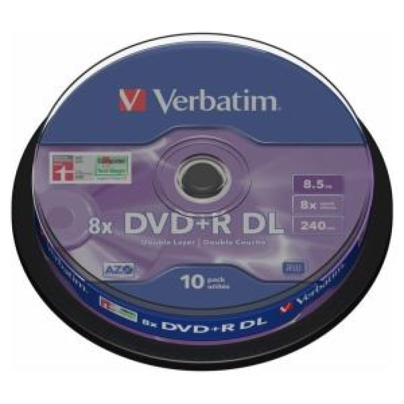Verbatim Matricas DVD+R DL Verbatim 8.5GB Double Layer 8x AZO, 10 Pack Spindle