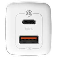 Baseus Lādētājs Baseus GaN2 Lite Quick Charger 1 x USB-C + 1 x USB 65W White