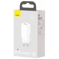 Baseus Lādētājs Baseus GaN2 Lite Quick Charger 1 x USB-C + 1 x USB 65W White