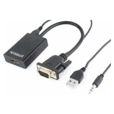 Gembird VGA Male - HDMI Female 0.15m Black + USB/AUX Full HD