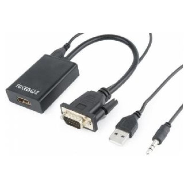 Gembird VGA Male - HDMI Female 0.15m Black + USB/AUX Full HD