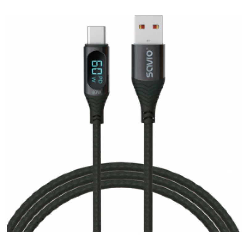 Savio Kabelis Savio USB-A Male - USB Type-C Male with Digital Display 1m