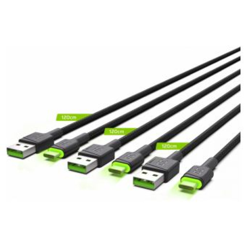 Green Cell USB Male - USB Type-C Male x 3 1.2m LED Backlight