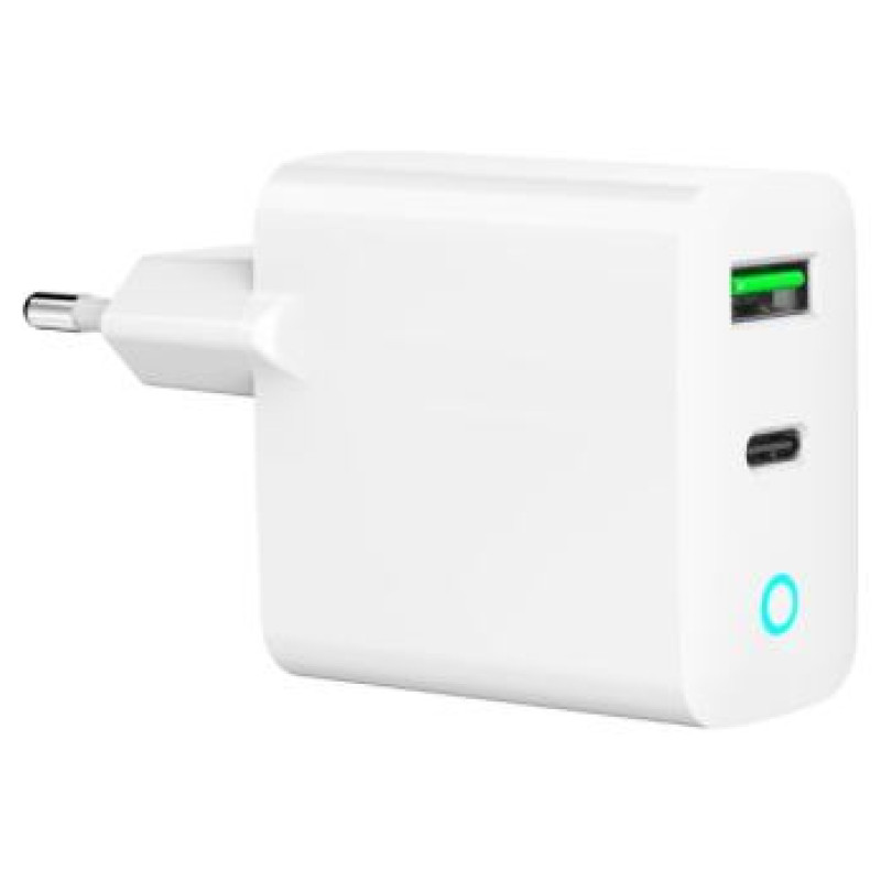 Gembird Lādētājs Gembird USB Type-C + USB Type-A LED White