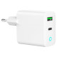 Gembird Lādētājs Gembird USB Type-C + USB Type-A LED White