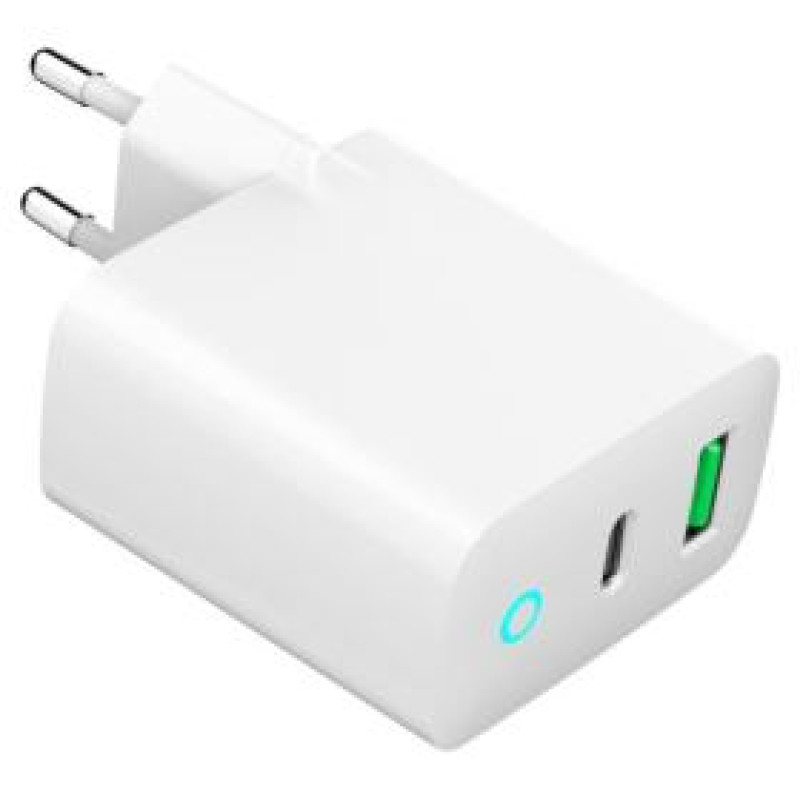 Gembird Lādētājs Gembird USB Type-C + USB Type-A LED White