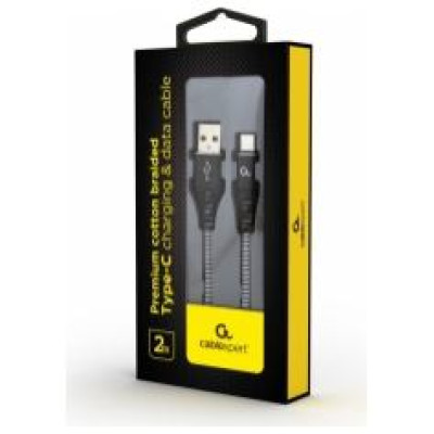 Gembird USB Male - USB Type C Male Premium cotton braided 2m Black