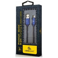 Gembird USB Male - Lightning Male Premium denim 2m Blue