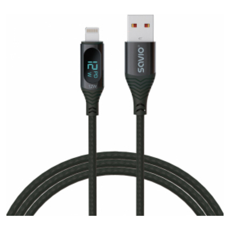 Savio Kabelis Savio USB-A Male - Lightning Male with Digital Display 1m