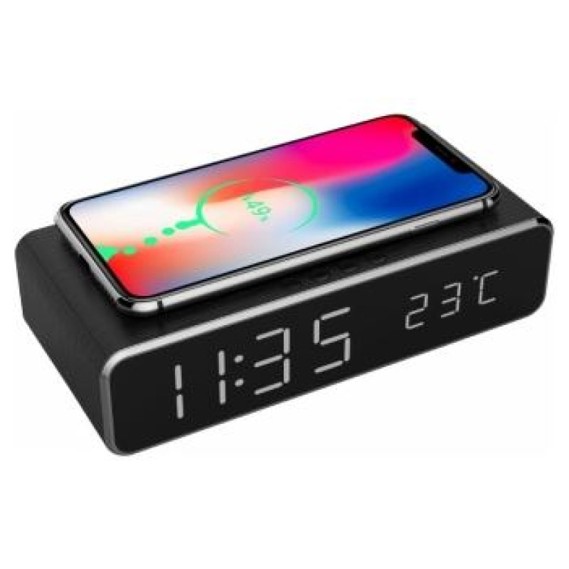 Gembird Digital alarm clock with wireless charging function Black