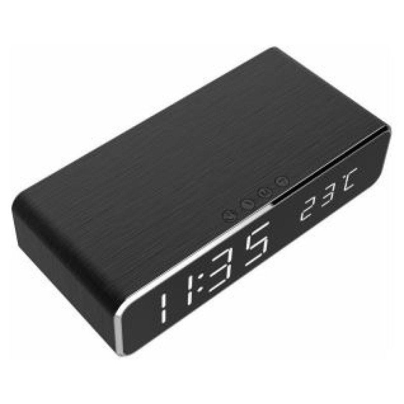 Gembird Digital alarm clock with wireless charging function Black