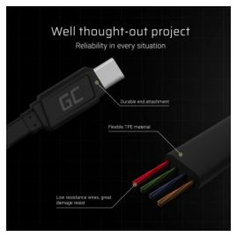 Green Cell GCmatte Ultra Charge fast Charging USB Male - USB Type-C Male Cable 25 cm